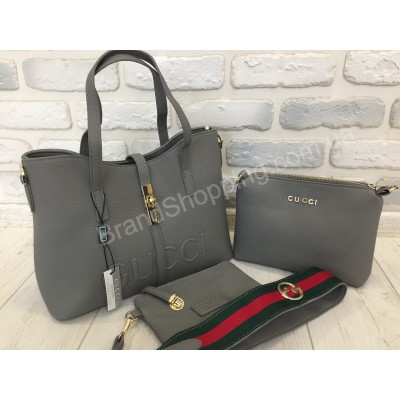 Стильная женская кожаная сумочка Gucci 3в1 серая 0375s