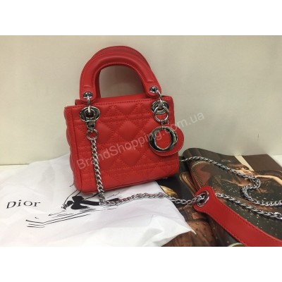Шикарная сумочка из натуральной кожи Lady Dior mini в красном цвете 1828