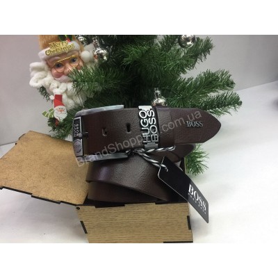Шикарный мужской кожаный ремень Hugo Boss  в коричневом цвете 1722