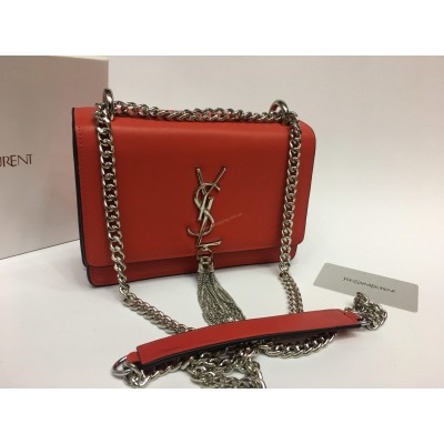Кожаная брендовая женская сумка YSL lux копия красная 1271