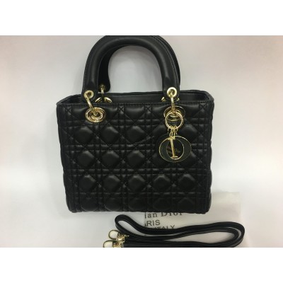 Кожаная стильная сумочка Dior Lady midi black 1276