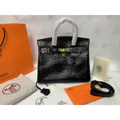 Сумка Hermes Birkin 30 см кожа страуса в черном цвете  арт 20294