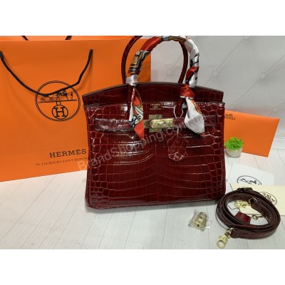 Сумка Hermes Birkin 30см крокодил натуральная кожа в красном цвете арт 21169