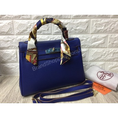 Стильная сумка Hermes Kelly из натуральной кожи в синем цвете  арт 20196