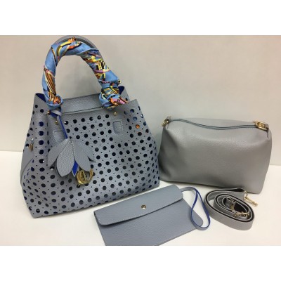 Женская кожаная сумка Dior 3в1 blue 1155