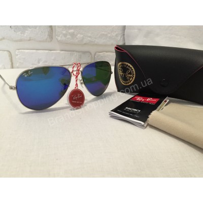 Солнцезащитные очки Ray Ban Aviator синие с оправа silver 01492