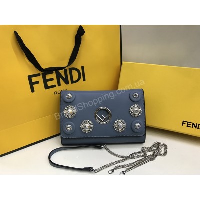 Новинка! Женская кожаная сумка Fendi Lux в полном комплекте в нежно голубом цвете 17685