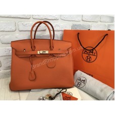 Шикарная сумочка Hermes Birkin lux в оранжевом цвете 35 см 1676