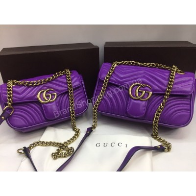 Новинка лето 2018 Сумочка Gucci длина 22см с номерным знаком из натуральной кожи в фиолетовом цвете арт 2081
