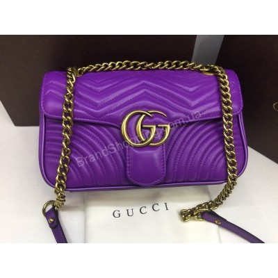 Новинка лето 2018 Сумочка Gucci lux длина 27см из натуральной кожи в фиолетовом цвете арт 2082