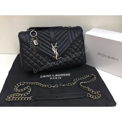 Шикарная сумочка YSL длина 30см из натуральной телячьей кожи черный цвет 1825