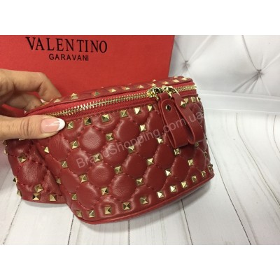 Бананка Valentino Lux из натуральной кожи в красном цвете в коробке  арт 20380