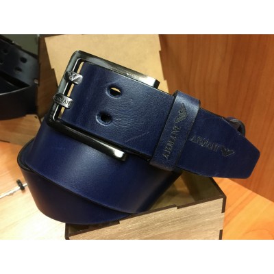 Кожаный ремень Armani Jeans 1097 синий ширина 4см