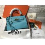 Стильная сумка Hermes Kelly mini из натуральной кожи в голубом цвете арт 20547