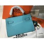 Стильная сумка Hermes Kelly mini из натуральной кожи в голубом цвете арт 20547