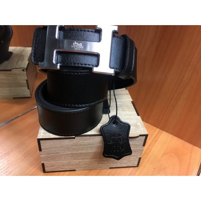 Кожаный ремень Hermes черный ширина 4 см 0680