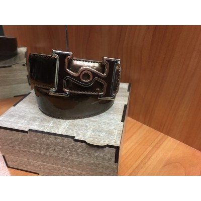 Лаковый ремень Hermes коричневый ширина 3 см