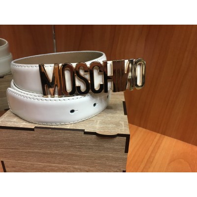 Лаковый ремень Moschino белый ширина 3 см 0688