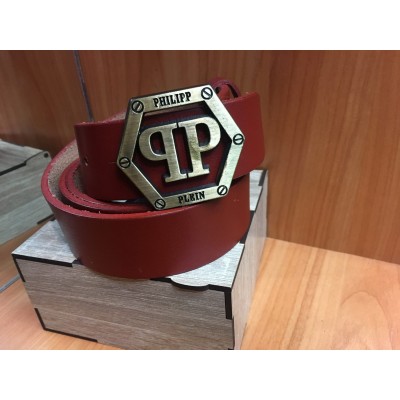 Кожаный ремень Philipp Plein красный ширина 4 см 0704