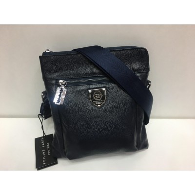 Мужская кожаная сумка Philipp Plein синяя 1419