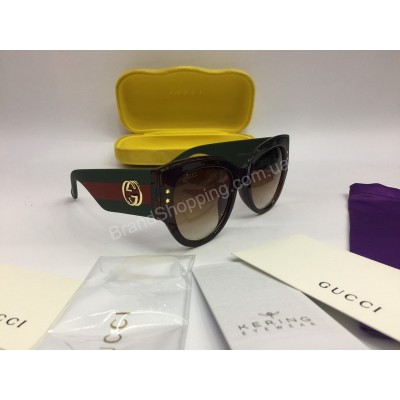 NEW 2018 Очки солнцезащитные Gucci в коричневом цвете с широкими дужками в зеленом цвете арт 2068