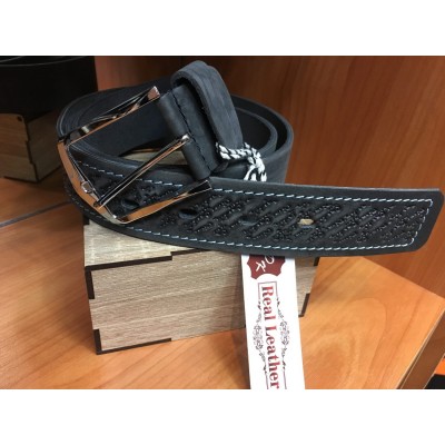 Кожаный ремень классический серый ширина 4 см  1126