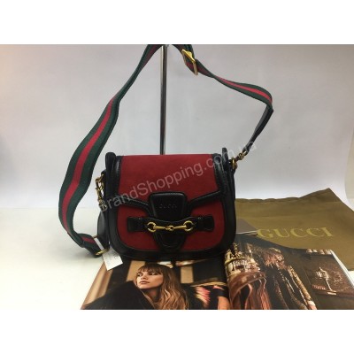 Модная женская сумочка GUCCI красная кожаная комбинированная замшей 1594