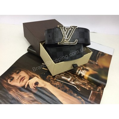Стильный ремень Louis Vuitton Lux серая клетка 1606