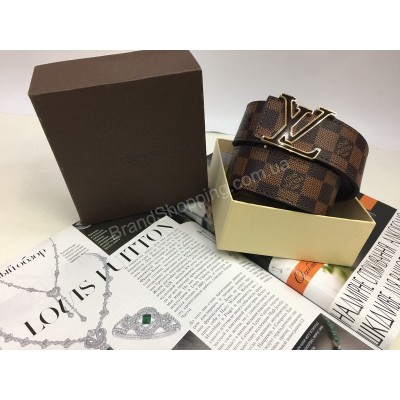 Брендовый ремень Louis Vuitton Lux качество полный комплект коричневая клентка
