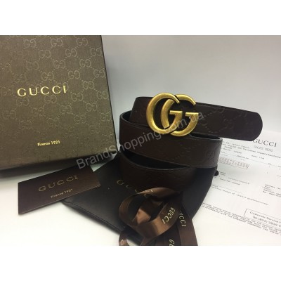 Ремень двухсторонный  коричнево-черный Gucci Lux копия класса ААА в полном комплекте арт 20227