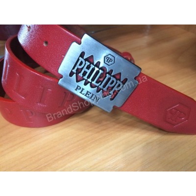 Кожаный ремень Philipp Plein 0841 красный ширина 4см