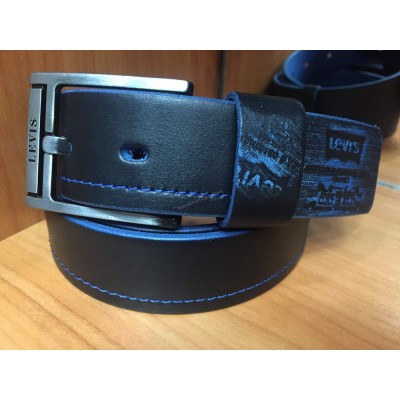 Кожаный ремень Levis ширина 4 см синий 0652